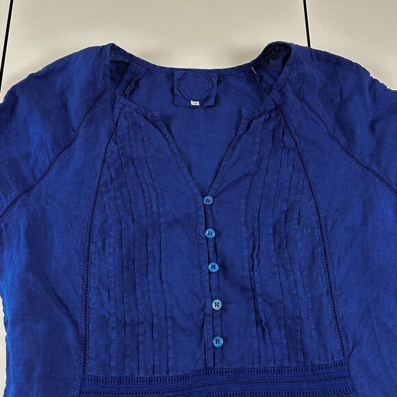 Zyga Lin'n 100% Linen Blue Pleated Detail Midi Dress Womens Sz EU 38 / US 6 - Picture 7 of 7